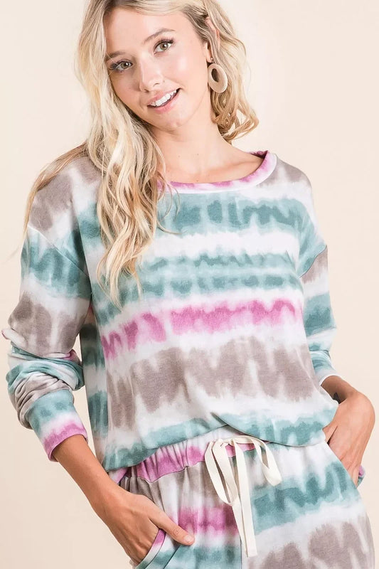 BiBi Tie Dye Print Terry Sweatshirt - Trendibles