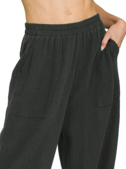 Zenana Double Gauze Elastic Band Pants - Trendibles
