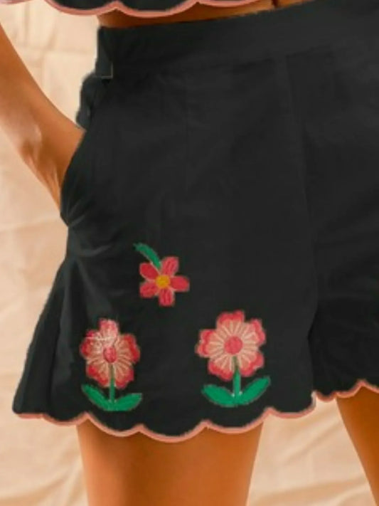 SO ME Flower Embroidered Tank Top and Shorts Set - Trendibles