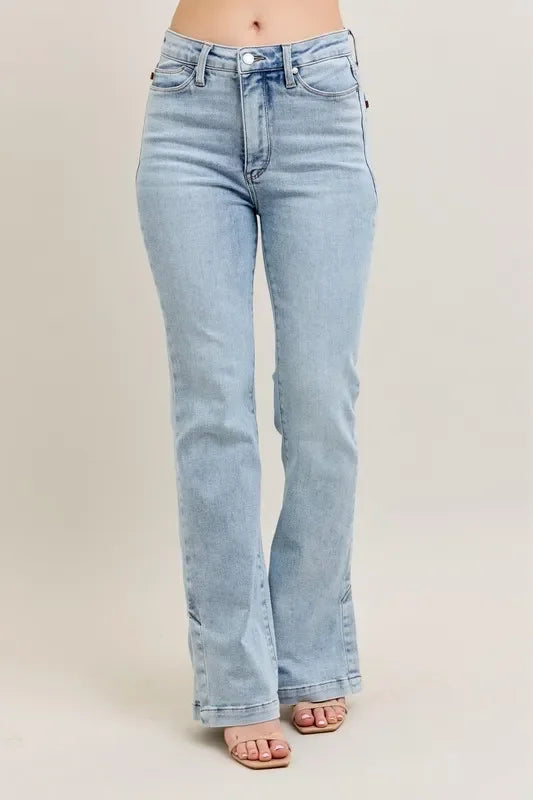 Judy Blue Full Size Tummy Control Vintage Wash Side Slit Slim Boot Jeans Plus Size - Trendibles