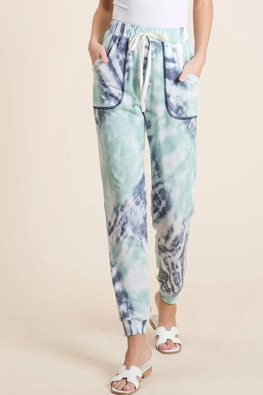 BiBi Tie Dye French Terry Casual Sweat Pants - Trendibles