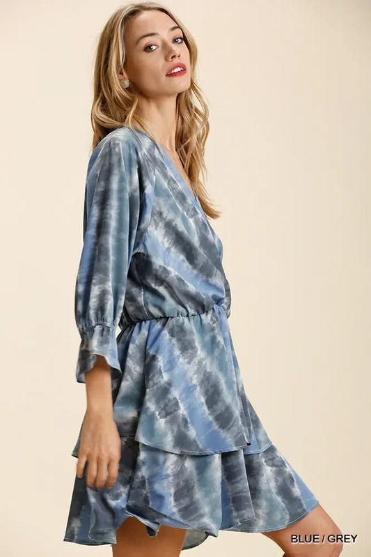 Umgee Tie Dye Ruffled Layered Dress with Elastic Waistband - Trendibles