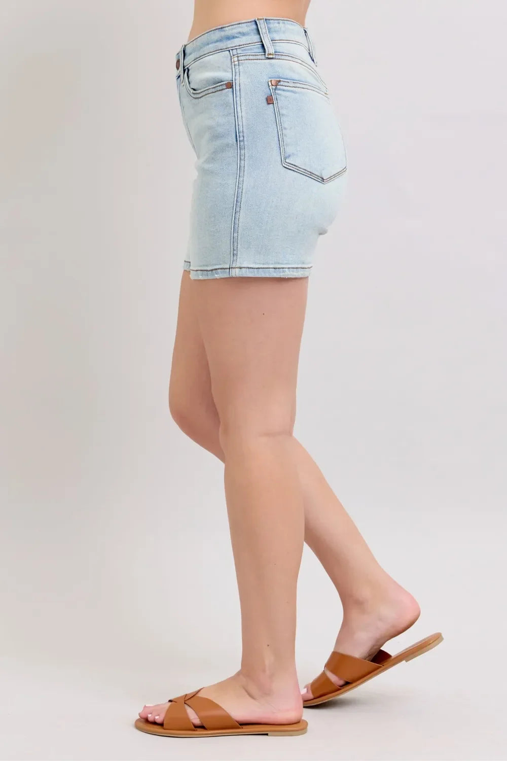 Judy Blue Full Size 2 Button Denim Shorts with Pockets Plus Size - Trendibles
