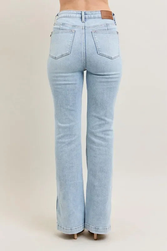 Judy Blue Full Size Tummy Control Vintage Wash Side Slit Slim Boot Jeans Plus Size - Trendibles