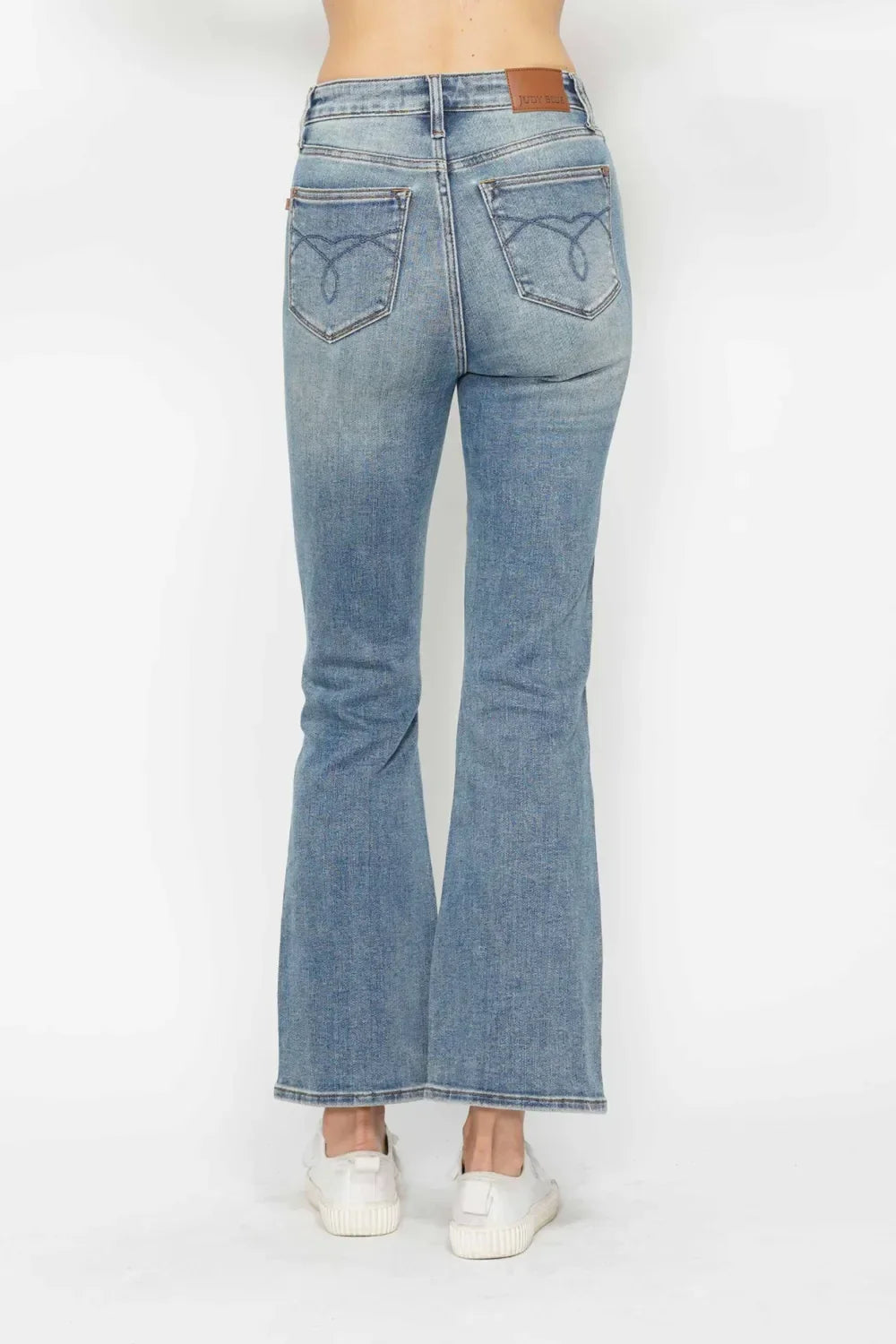 Judy Blue Full Size Tummy Control Back Embroidered Pocketed Bootcut Jeans Plus Size - Trendibles