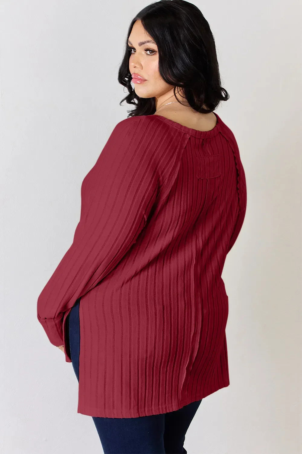 Basic Bae Full Size Ribbed Round Neck Slit T-Shirt - Trendibles
