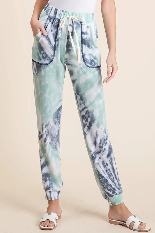 BiBi Tie Dye French Terry Casual Sweat Pants - Trendibles