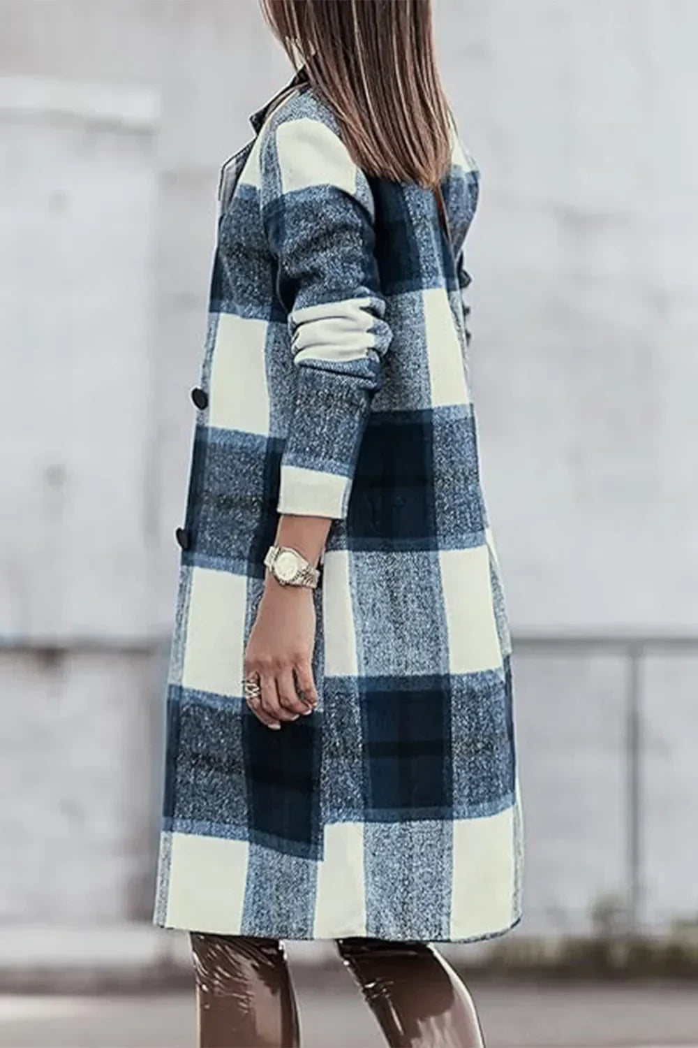 Double Take Full Size Plaid Button Up Lapel Collar Coat - Trendibles