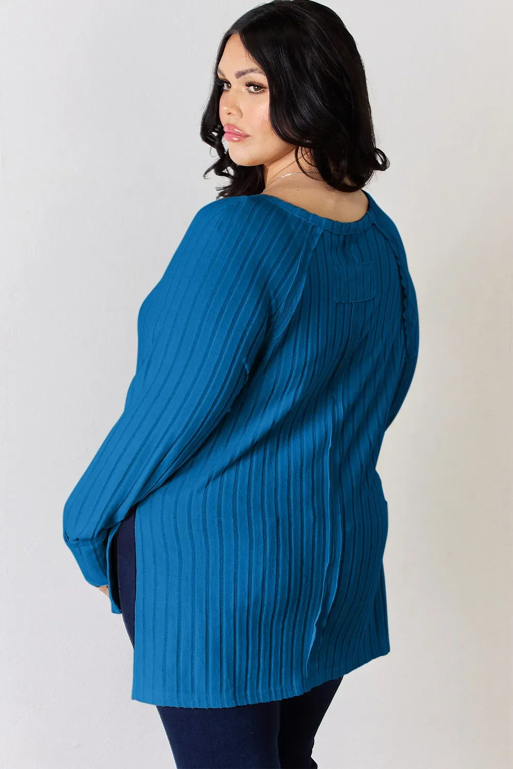 Basic Bae Full Size Ribbed Round Neck Slit T-Shirt - Trendibles
