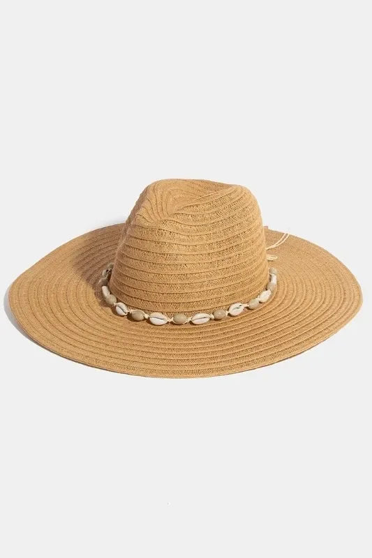 Fame Shell Beaded Wide Brim Straw Hat - Trendibles