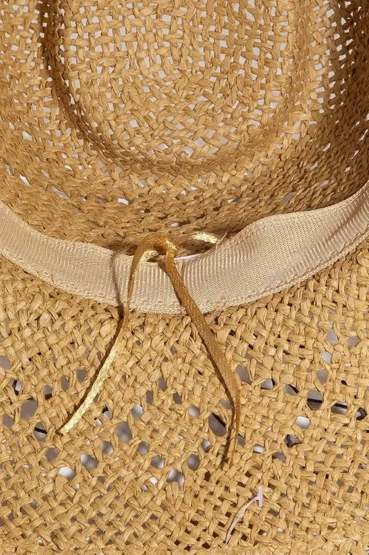 Fame Turquoise and Shell Star Beads Strap Western Straw Hat - Trendibles