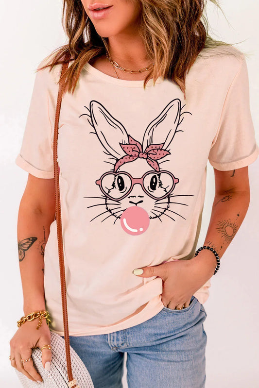 Rabbit Graphic Round Neck Short Sleeve T-Shirt - Trendibles