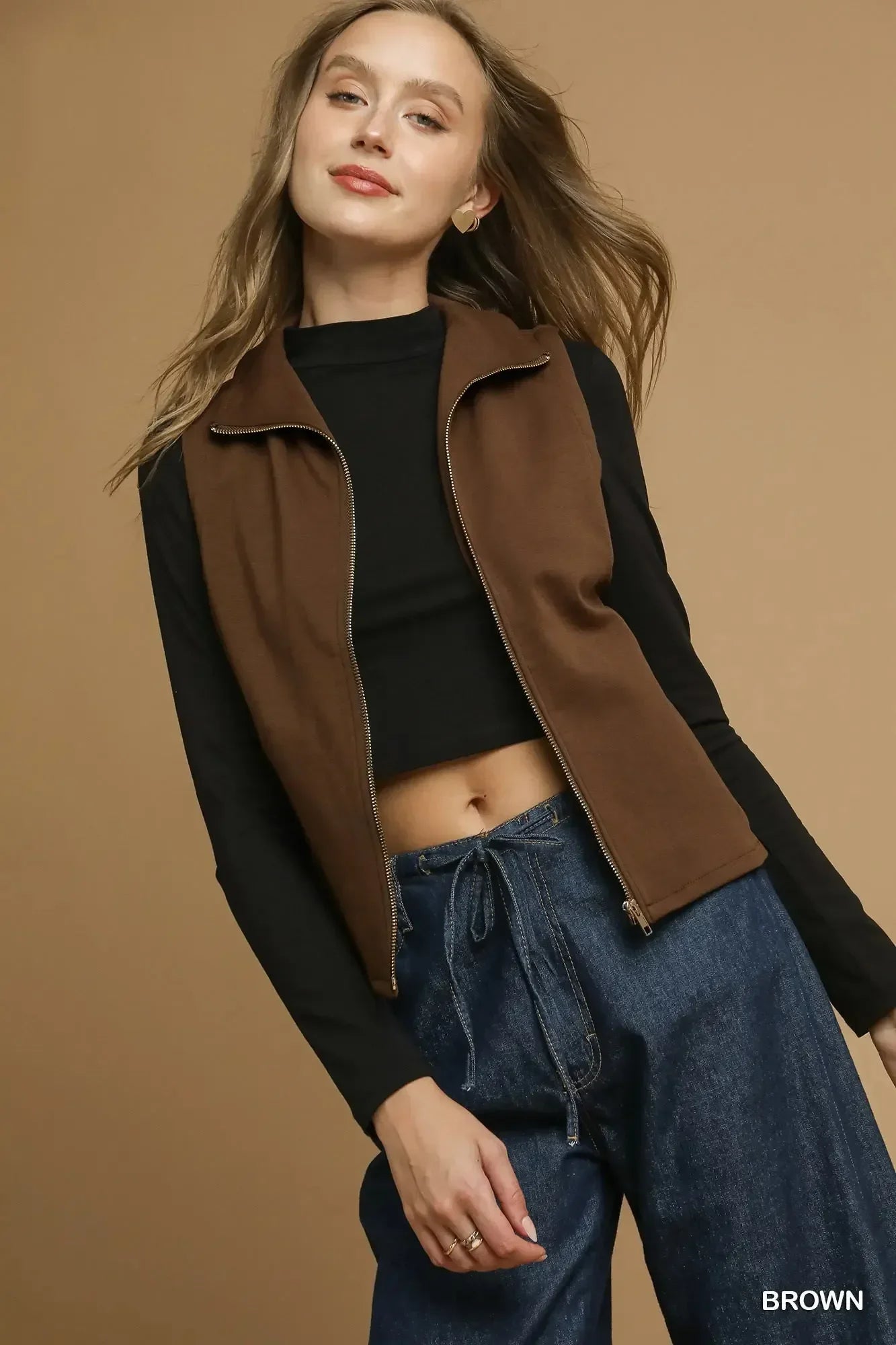 Umgee Zip-Front Fitted Vest with Pockets - Trendibles