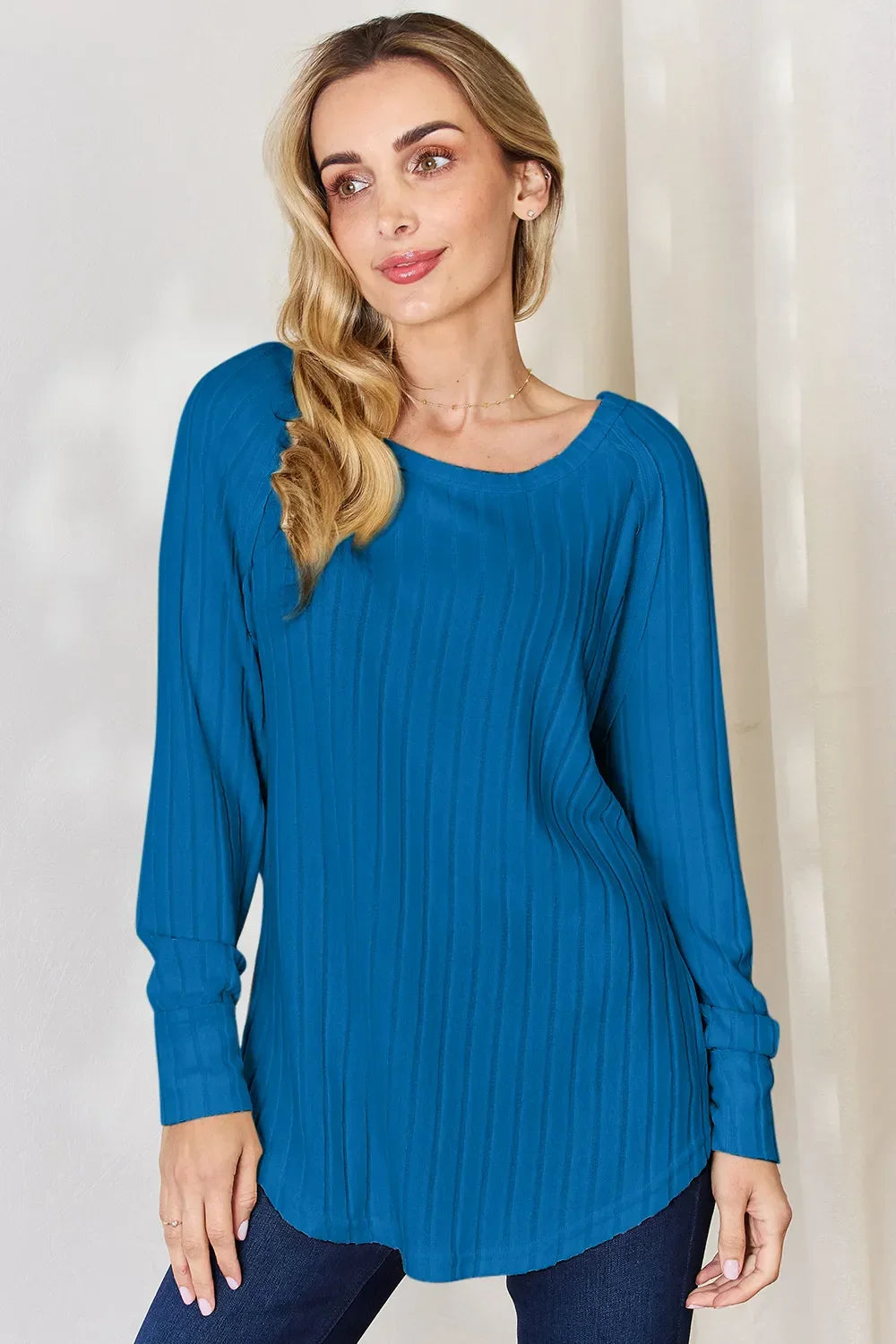 Basic Bae Full Size Ribbed Round Neck Slit T-Shirt - Trendibles