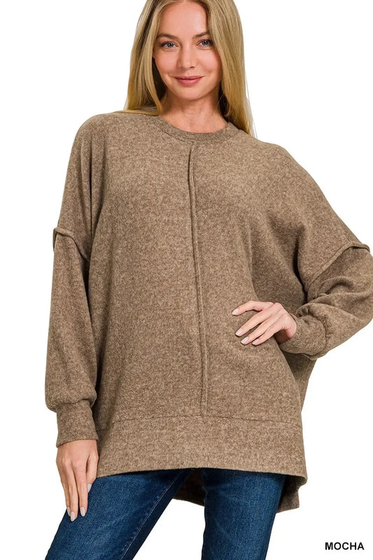 Zenana Brushed Melange Hacci Oversized Sweater - Trendibles