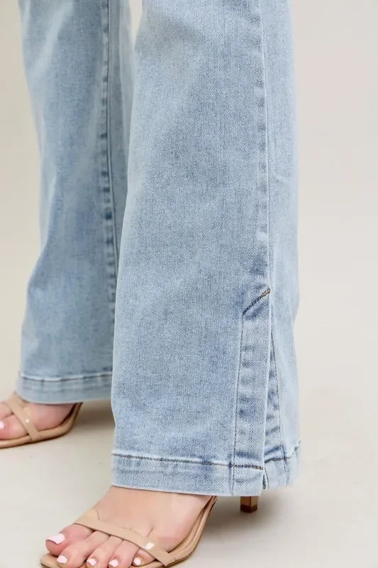 Judy Blue Full Size Tummy Control Vintage Wash Side Slit Slim Boot Jeans Plus Size - Trendibles