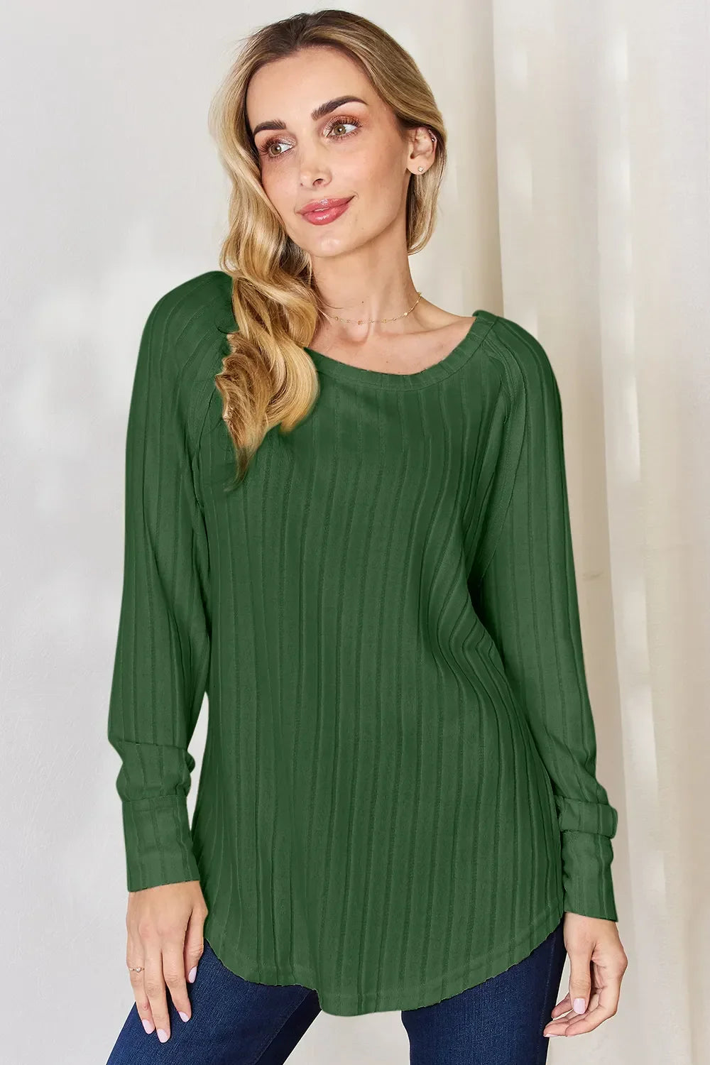 Basic Bae Full Size Ribbed Round Neck Slit T-Shirt - Trendibles