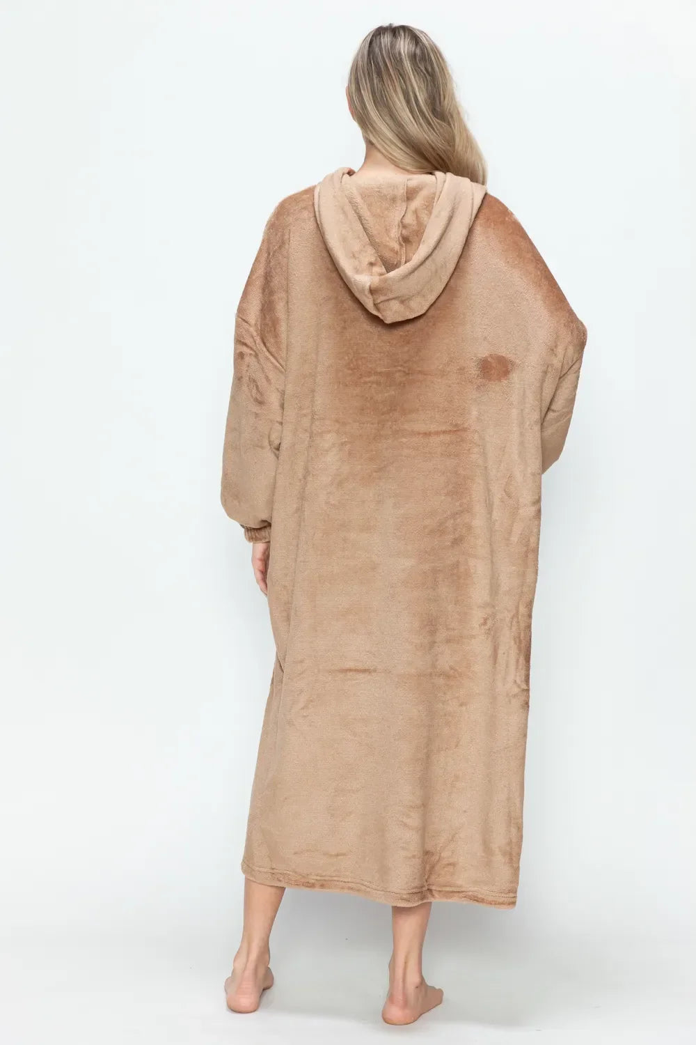 Double Take Full Size Pocketed Hooded Midi Lounge Dress - Trendibles