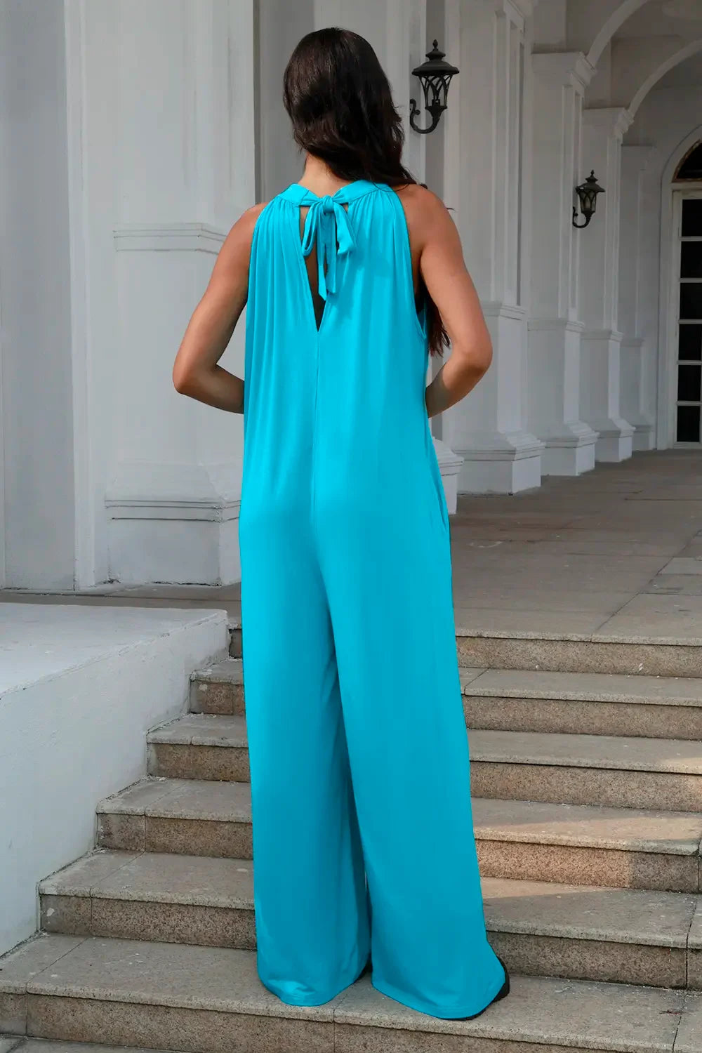 Double Take Full Size Tie Back Cutout Sleeveless Jumpsuit - Trendibles