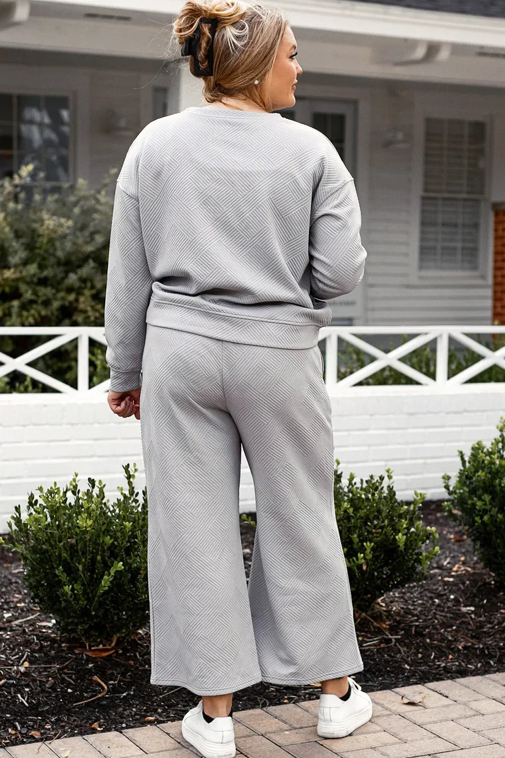 Double Take Full Size Textured Long Sleeve Top and Drawstring Pants Set - Trendibles