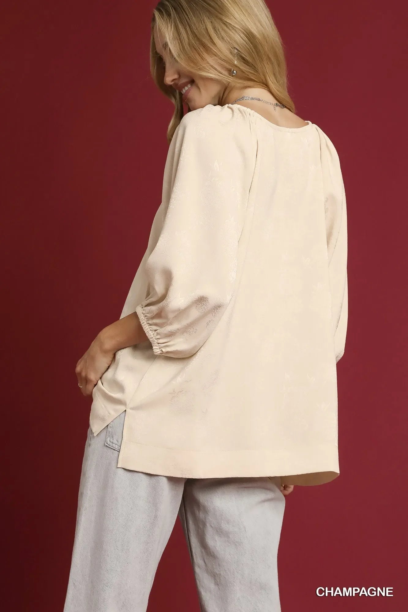Umgee Side Slit 3/4 Sleeve Blouse - Trendibles