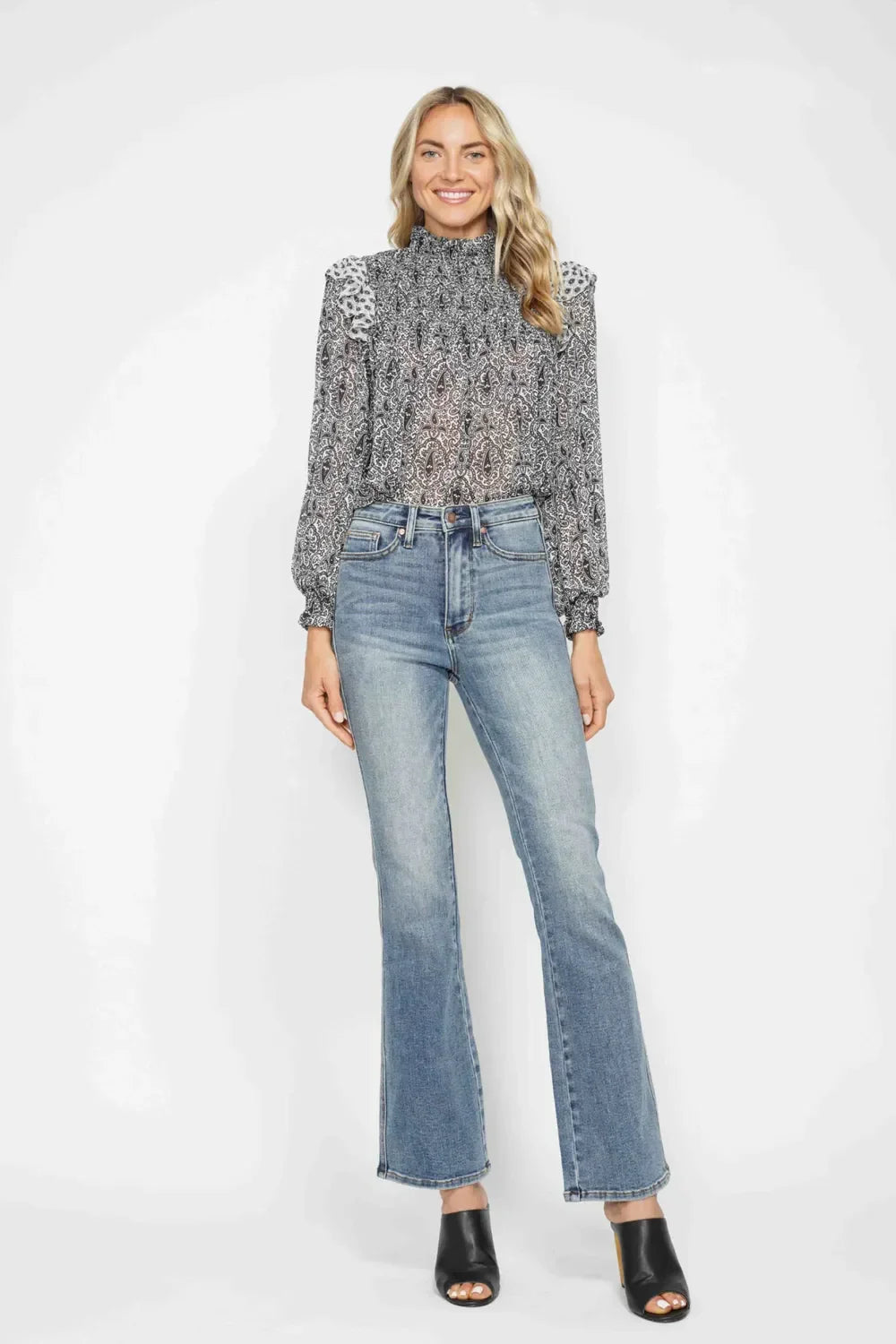 Judy Blue Full Size Tummy Control Back Embroidered Pocketed Bootcut Jeans Plus Size - Trendibles