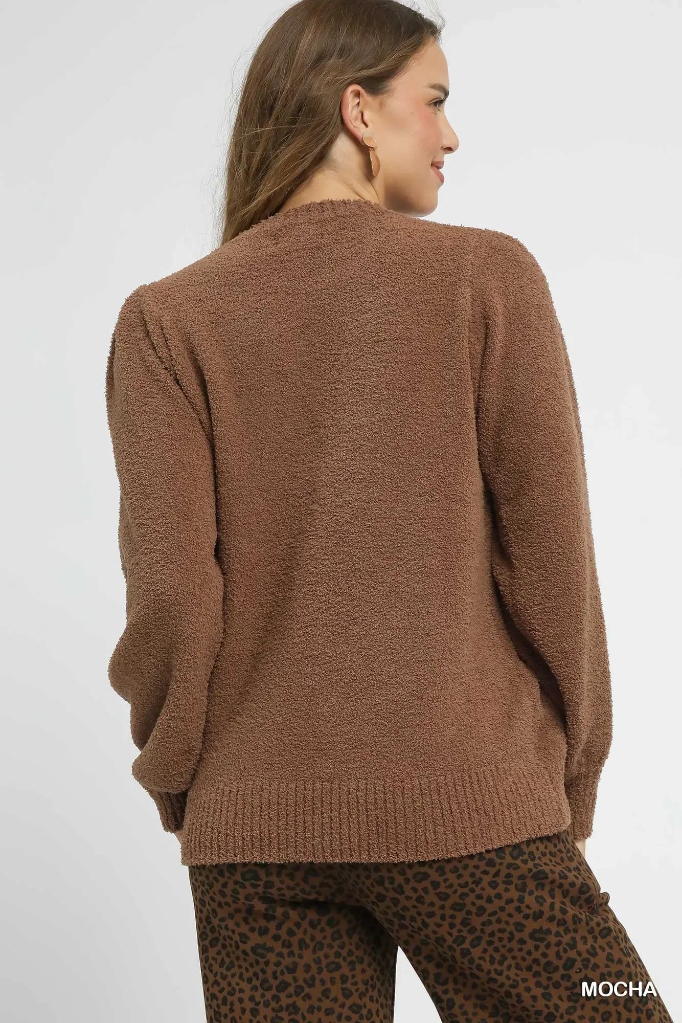 Umgee Textured Long Sleeve Sweater with Ribbed Trim - Trendibles
