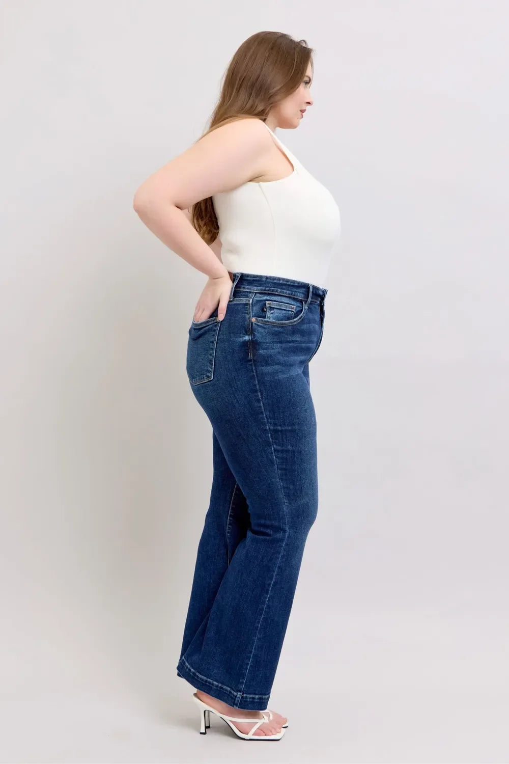 Judy Blue Full Size High Rise Flare Jeans with Pockets Plus Size - Trendibles