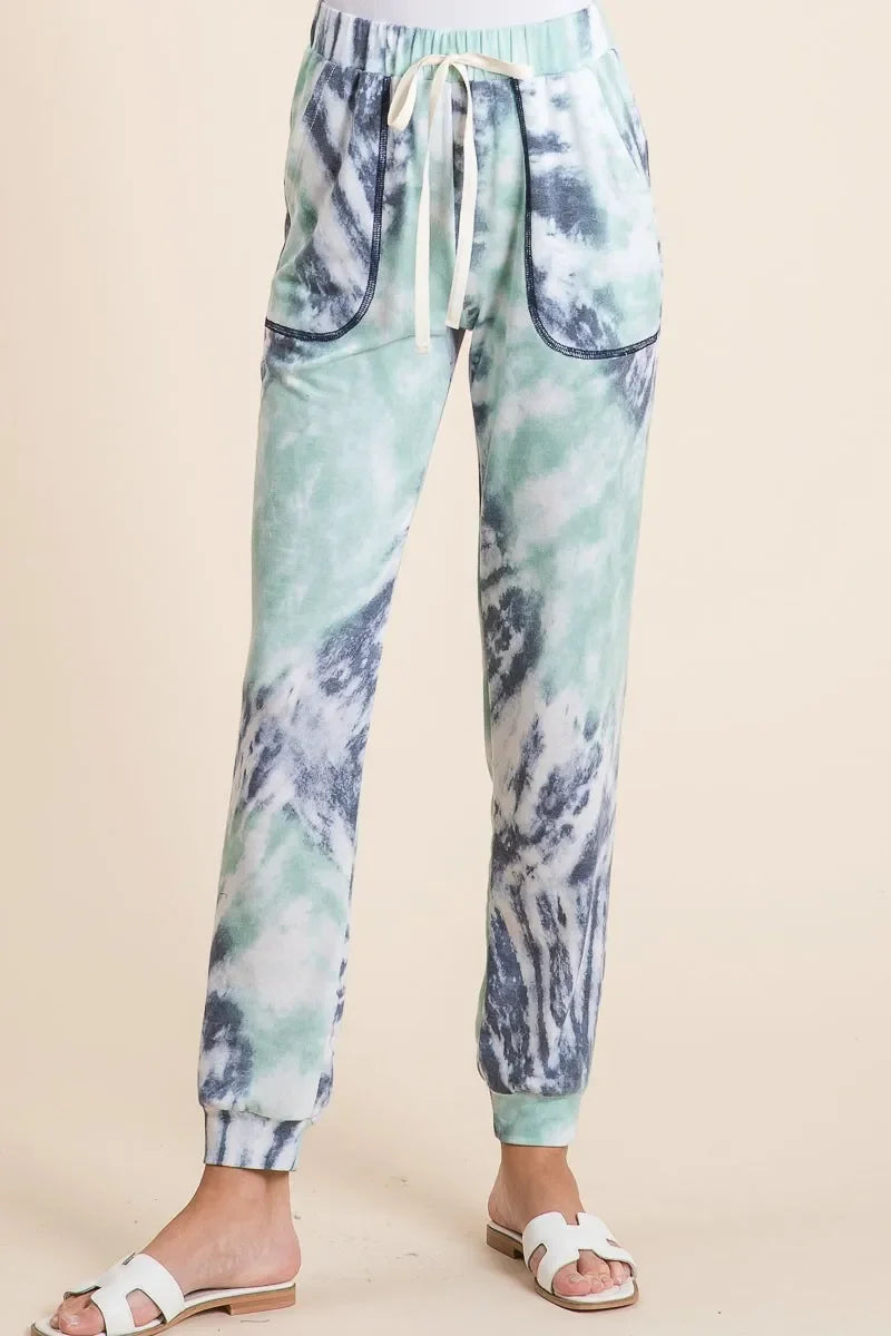 BiBi Tie Dye French Terry Casual Sweat Pants - Trendibles