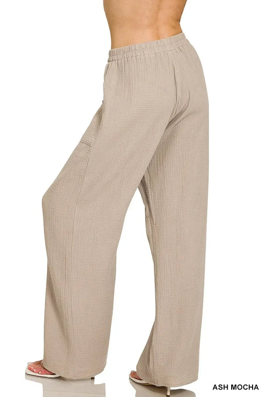 Zenana Double Gauze Elastic Band Pants - Trendibles