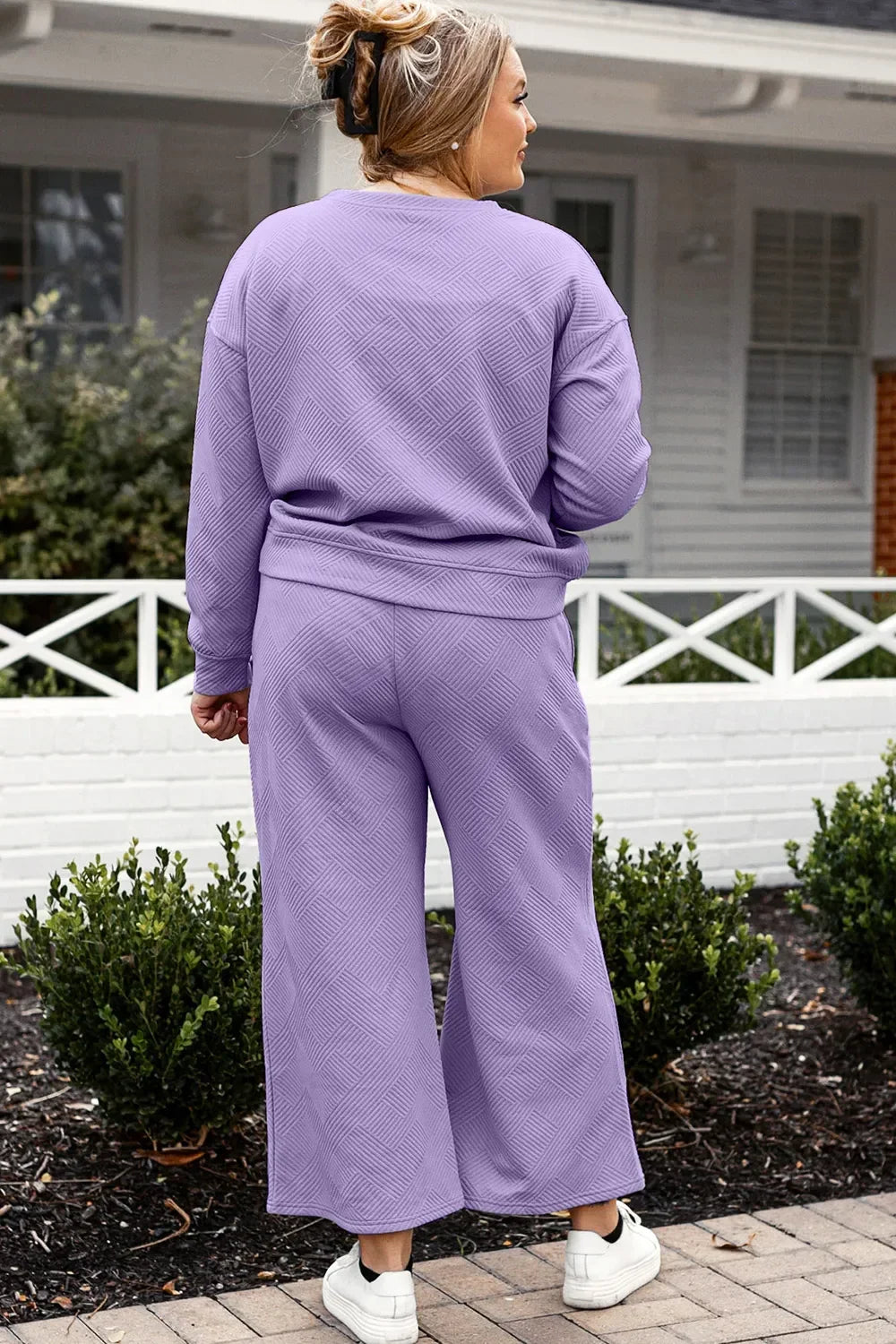 Double Take Full Size Textured Long Sleeve Top and Drawstring Pants Set - Trendibles