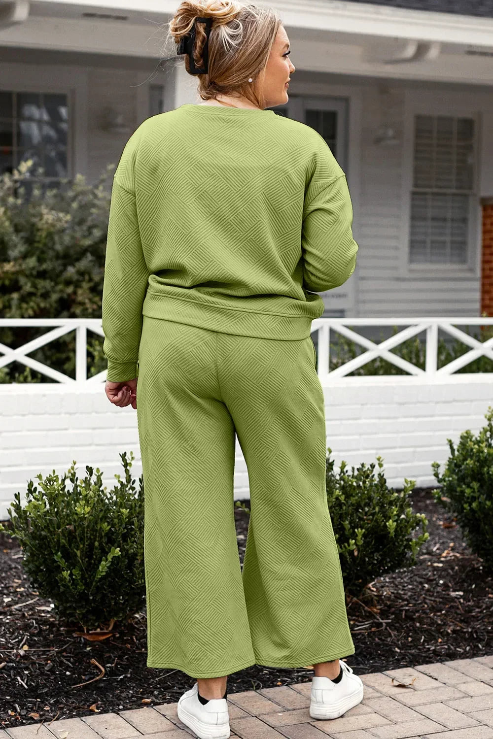 Double Take Full Size Textured Long Sleeve Top and Drawstring Pants Set - Trendibles