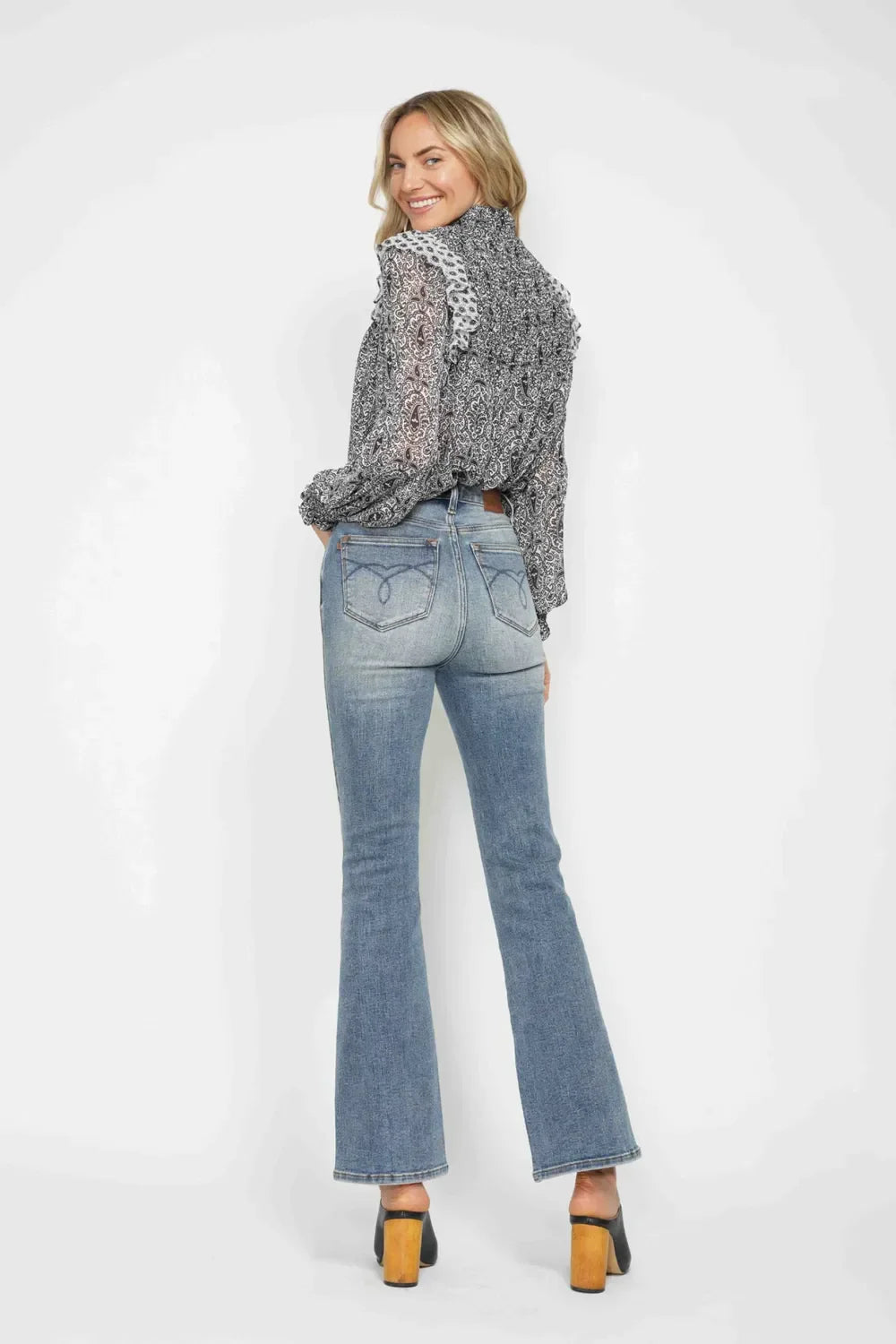 Judy Blue Full Size Tummy Control Back Embroidered Pocketed Bootcut Jeans Plus Size - Trendibles