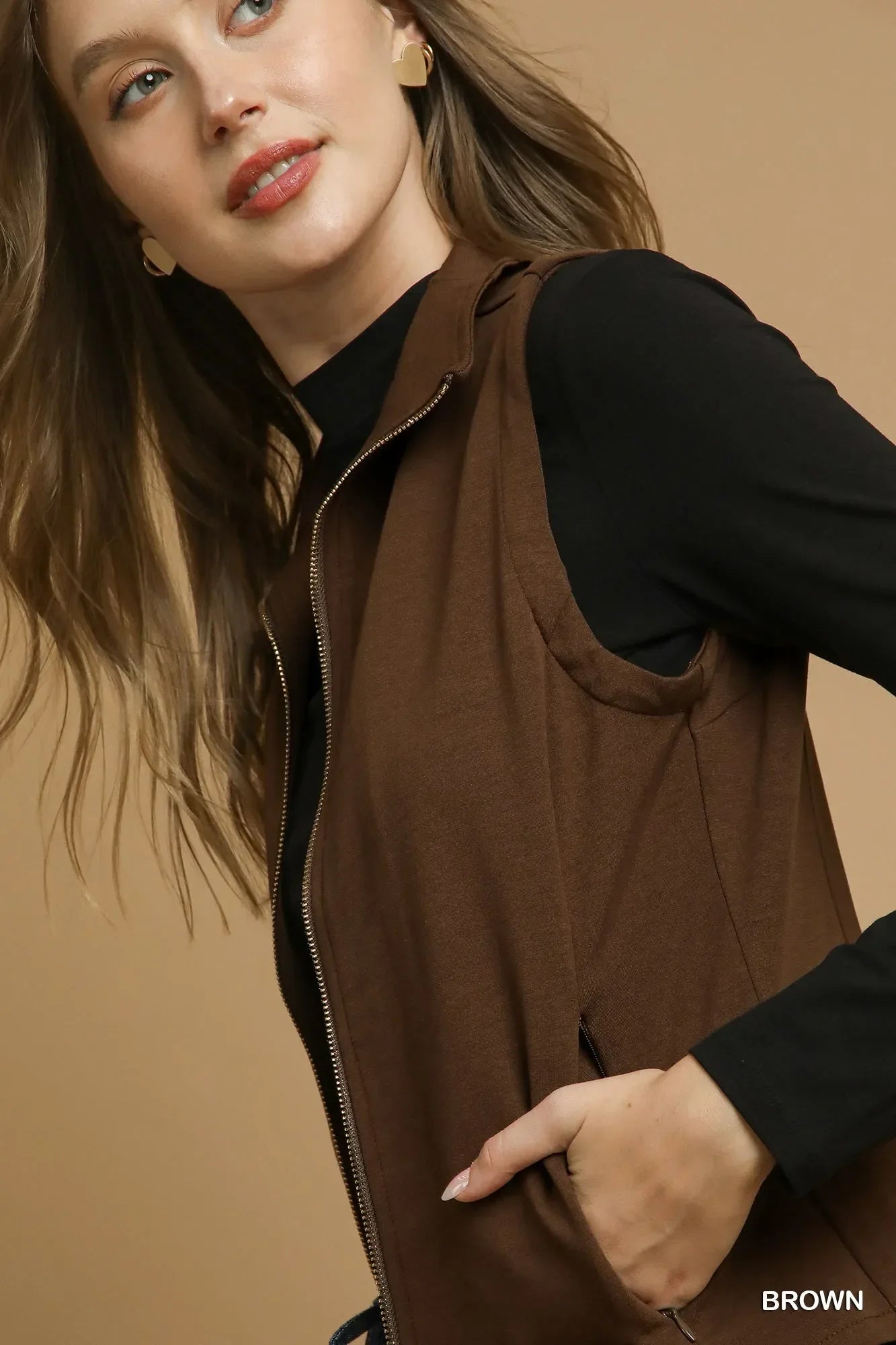 Umgee Zip-Front Fitted Vest with Pockets - Trendibles