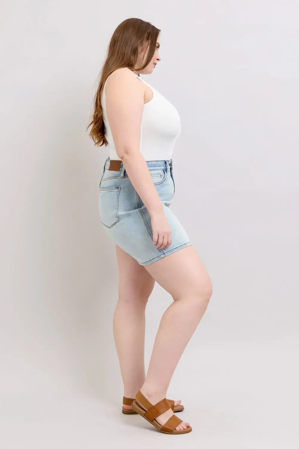 Judy Blue Full Size 2 Button Denim Shorts with Pockets Plus Size - Trendibles