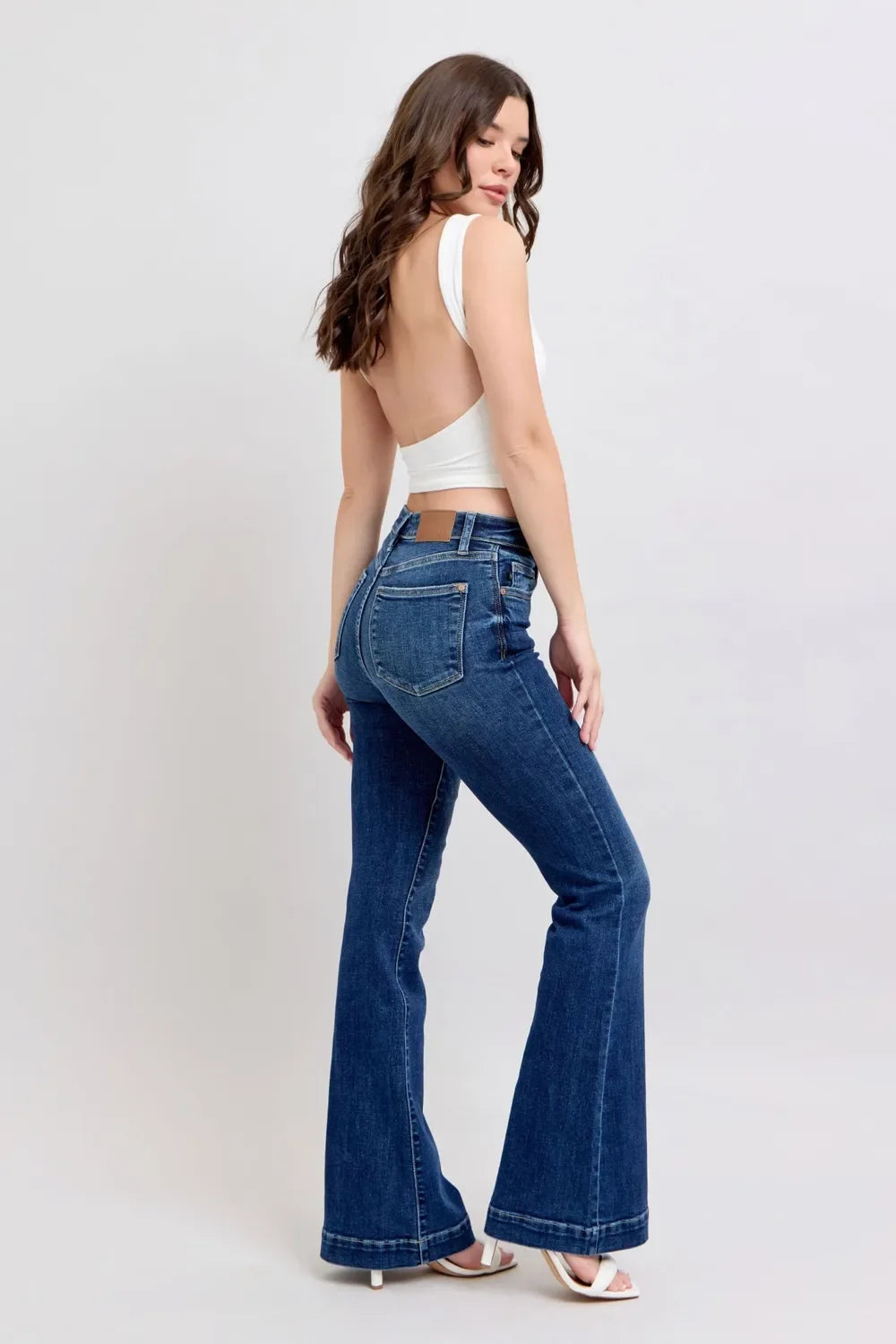 Judy Blue Full Size High Rise Flare Jeans with Pockets Plus Size - Trendibles