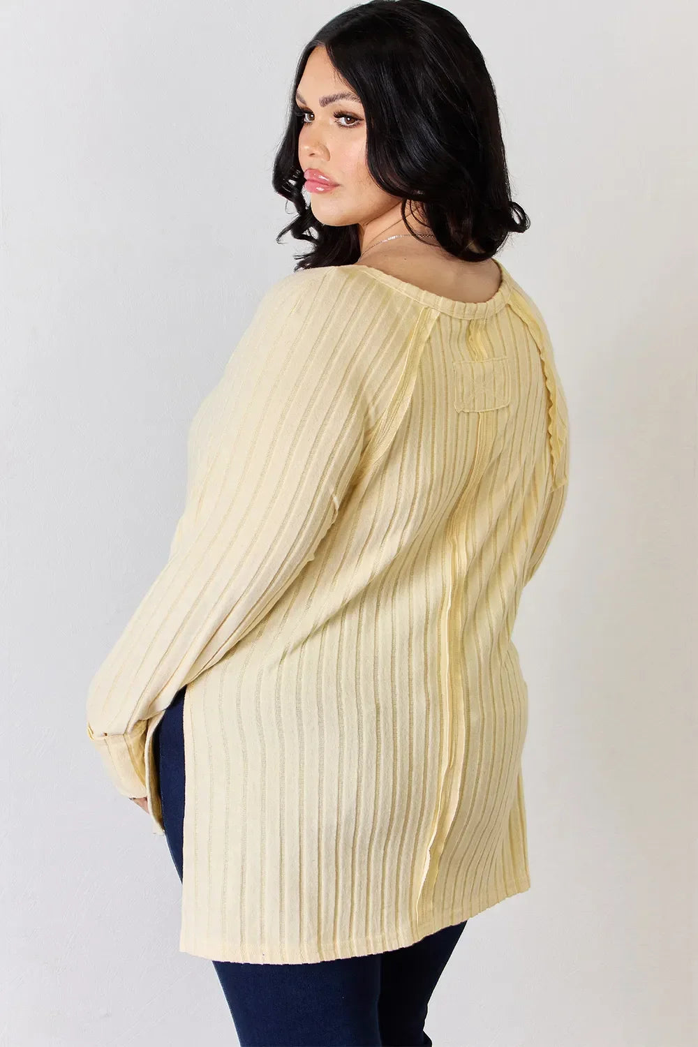 Basic Bae Full Size Ribbed Round Neck Slit T-Shirt - Trendibles