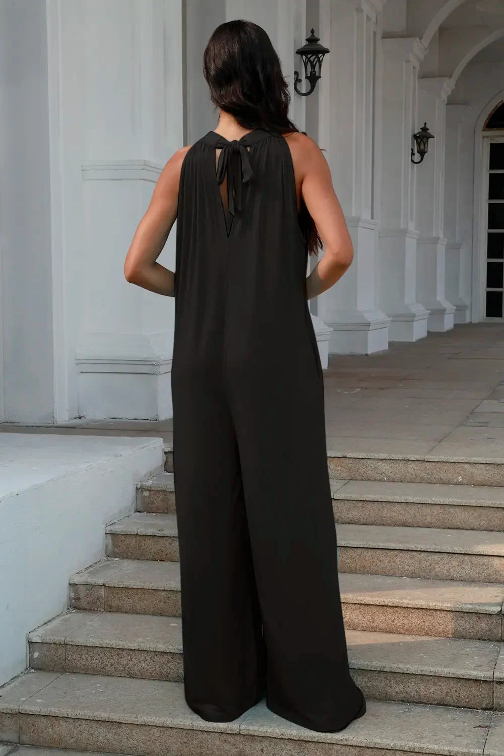 Double Take Full Size Tie Back Cutout Sleeveless Jumpsuit - Trendibles