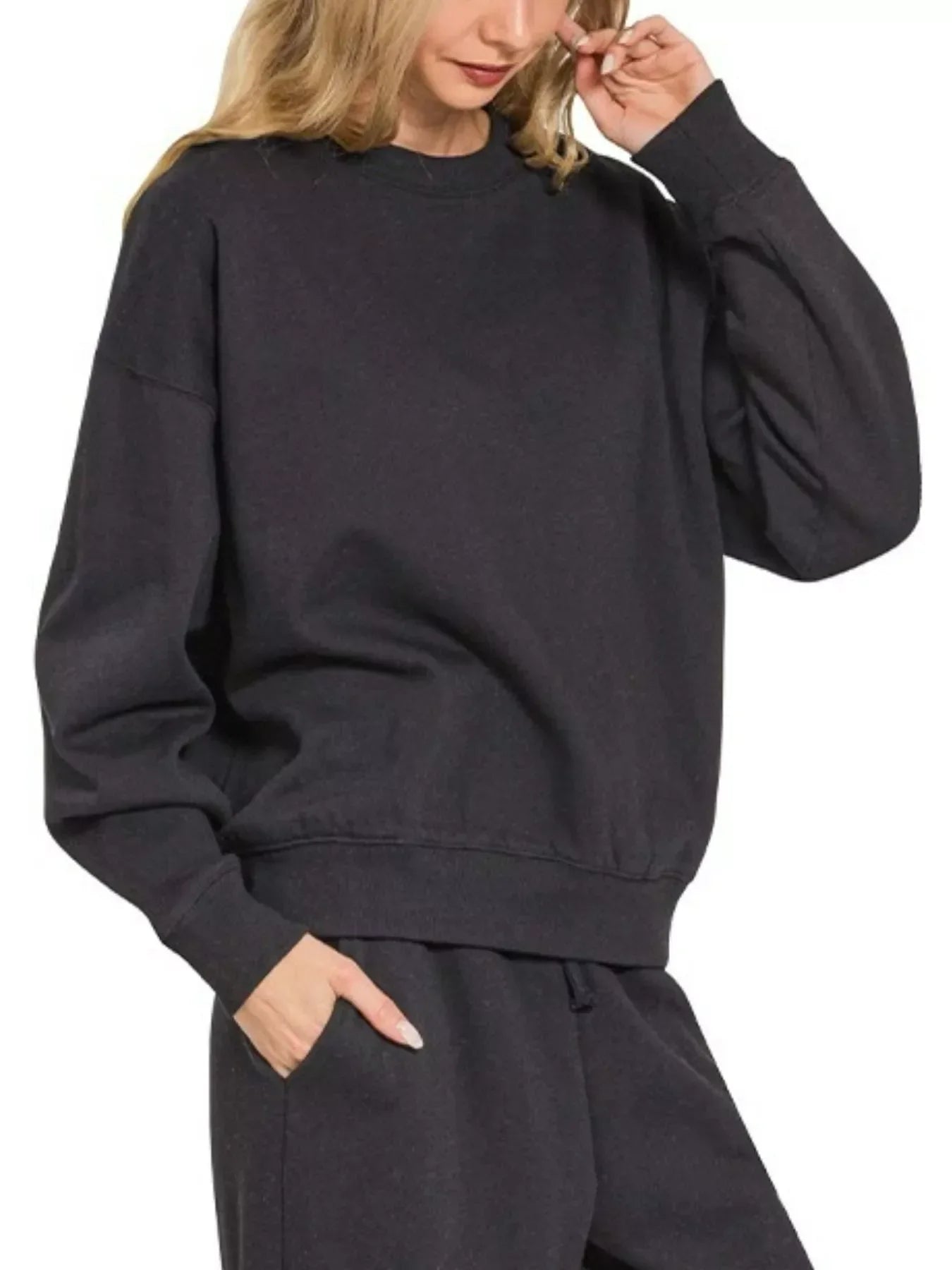 Zenana Fleece Long Sleeve Top and Sweatpants Set - Trendibles