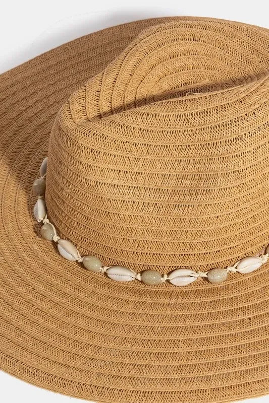 Fame Shell Beaded Wide Brim Straw Hat - Trendibles