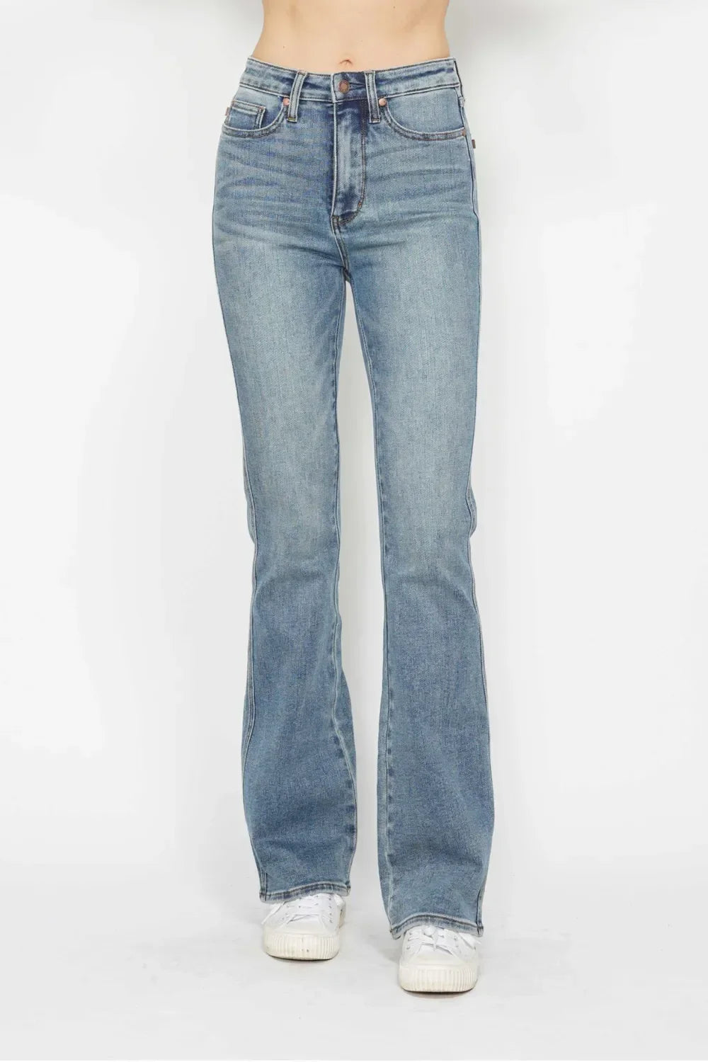 Judy Blue Full Size Tummy Control Back Embroidered Pocketed Bootcut Jeans Plus Size - Trendibles