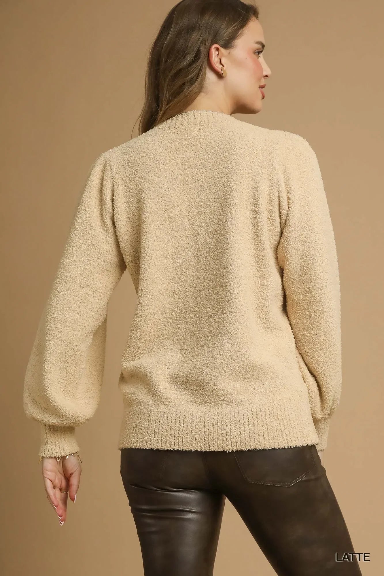 Umgee Textured Long Sleeve Sweater with Ribbed Trim - Trendibles
