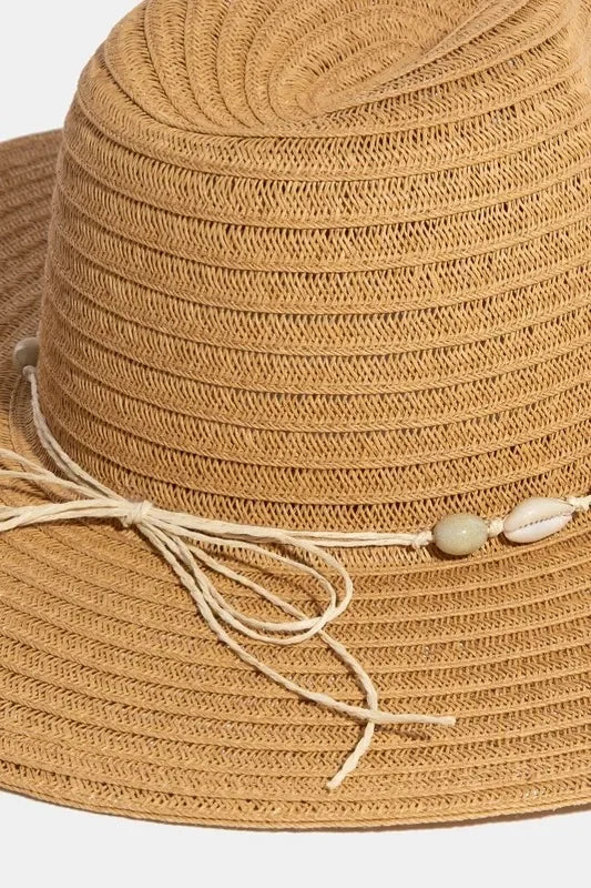 Fame Shell Beaded Wide Brim Straw Hat - Trendibles