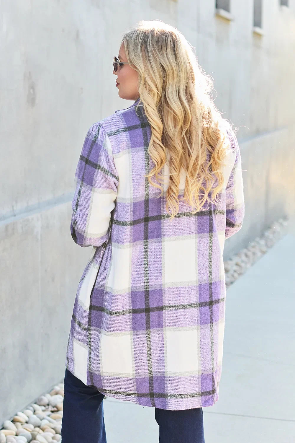 Double Take Full Size Plaid Button Up Lapel Collar Coat - Trendibles