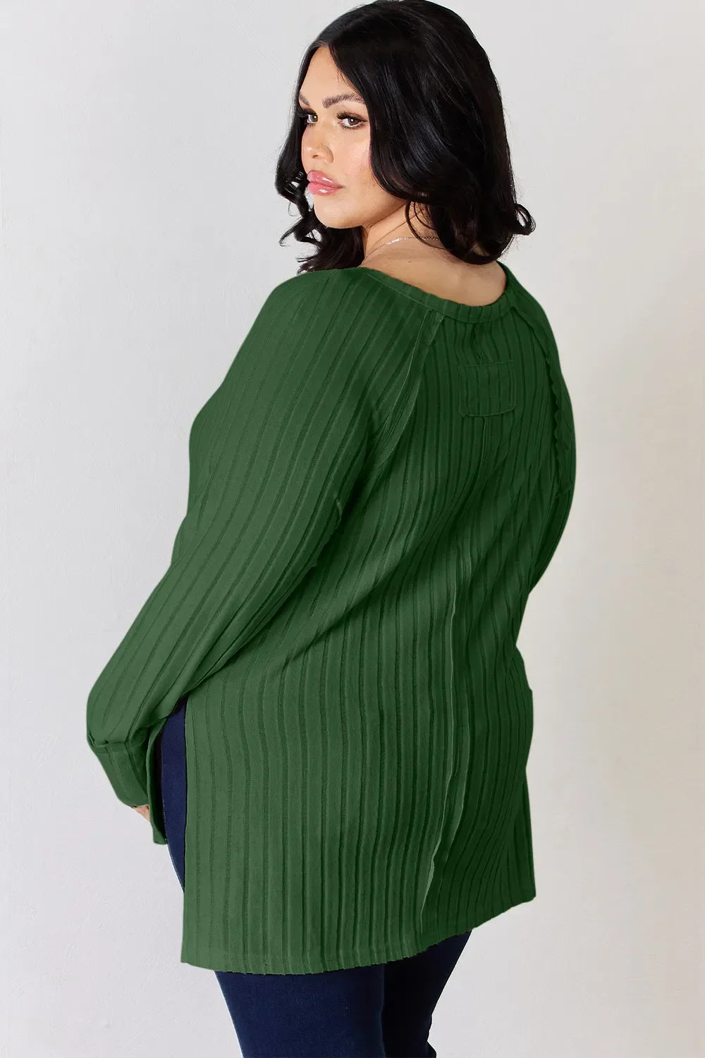 Basic Bae Full Size Ribbed Round Neck Slit T-Shirt - Trendibles