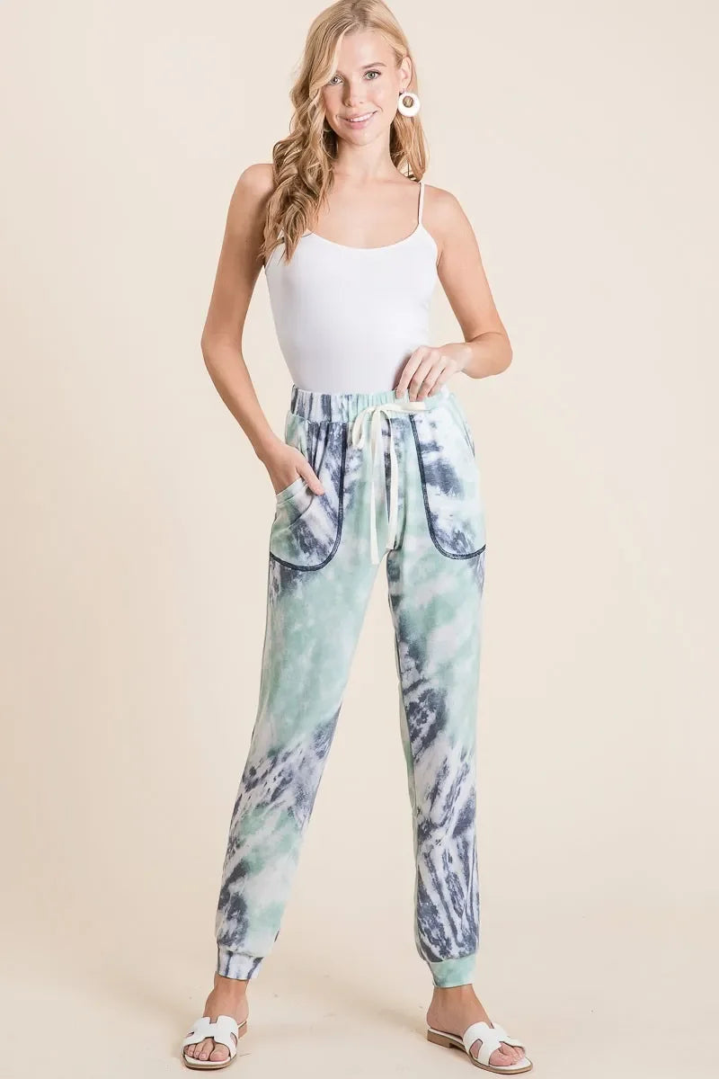 BiBi Tie Dye French Terry Casual Sweat Pants - Trendibles