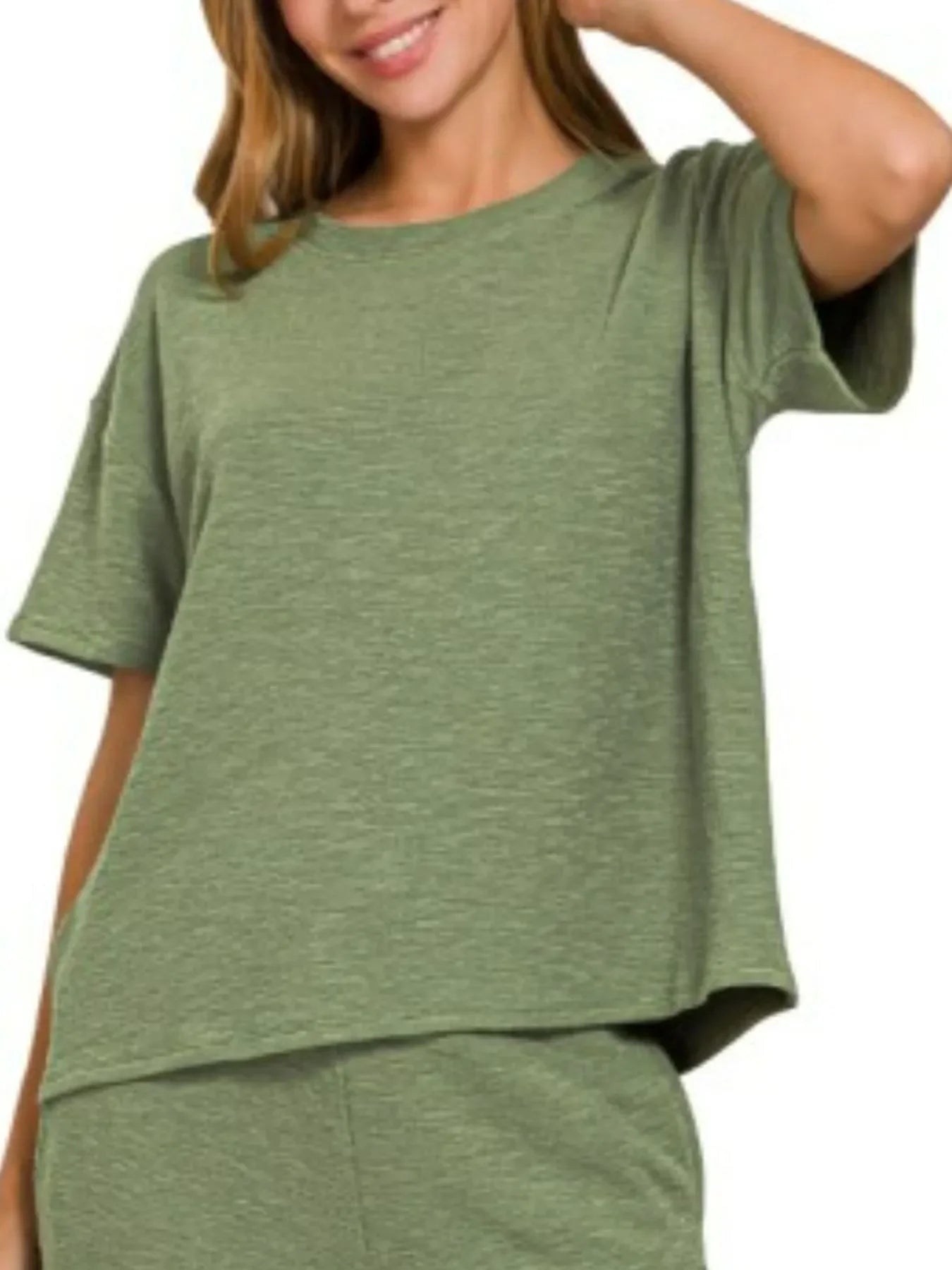 Zenana Slub Short Sleeve T-Shirt and Pants Set - Trendibles