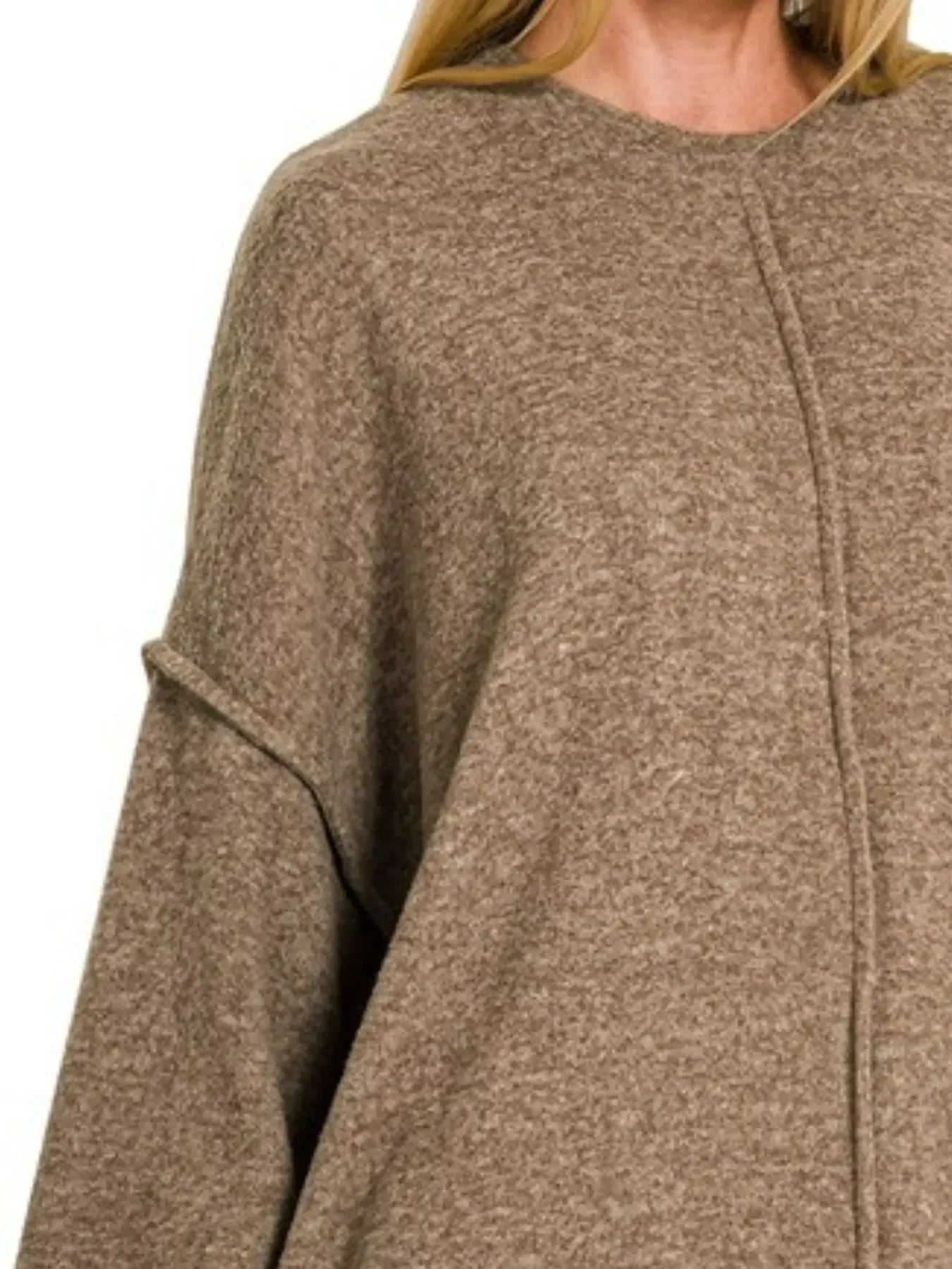 Zenana Brushed Melange Hacci Oversized Sweater - Trendibles