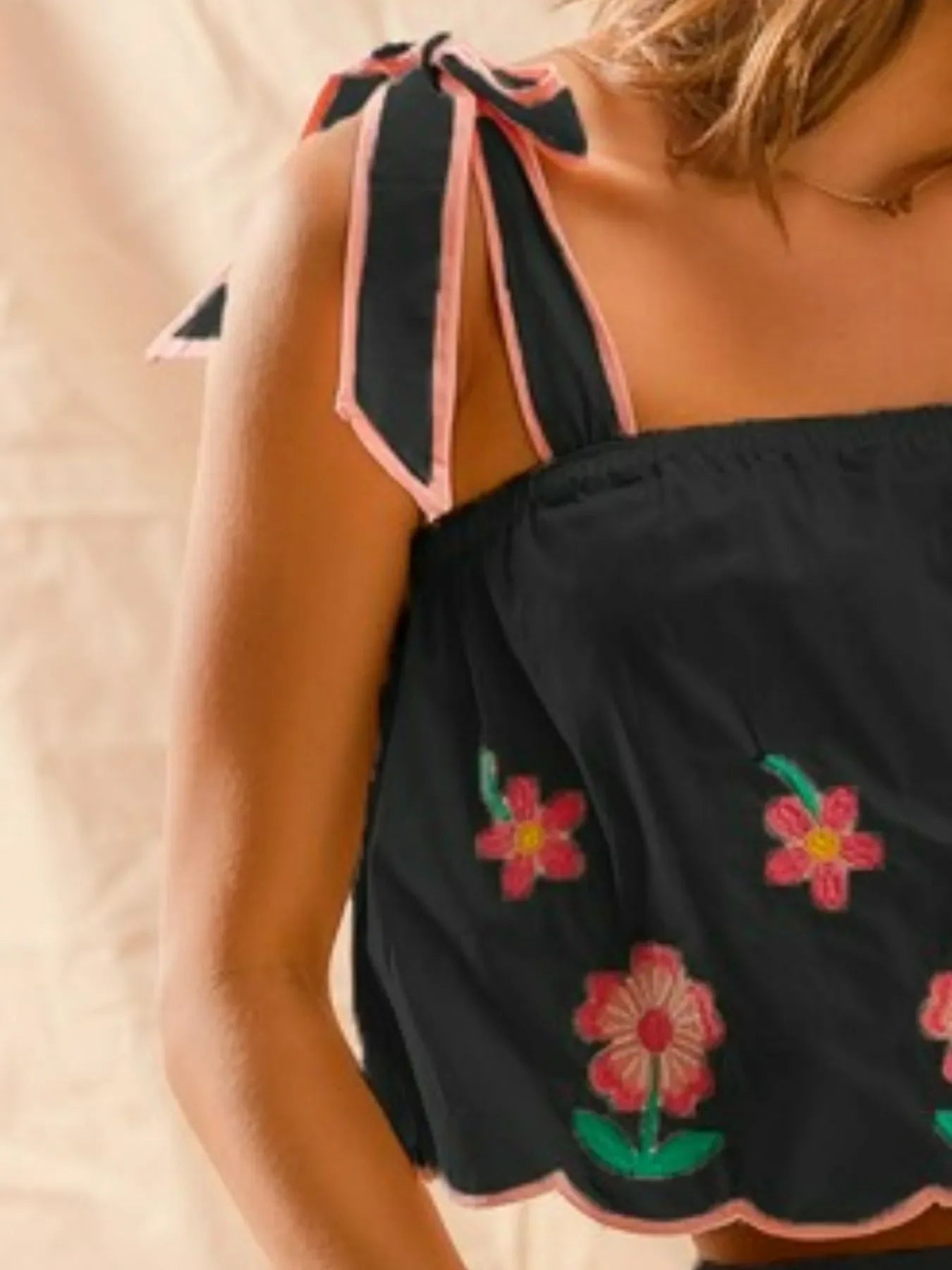 SO ME Flower Embroidered Tank Top and Shorts Set - Trendibles