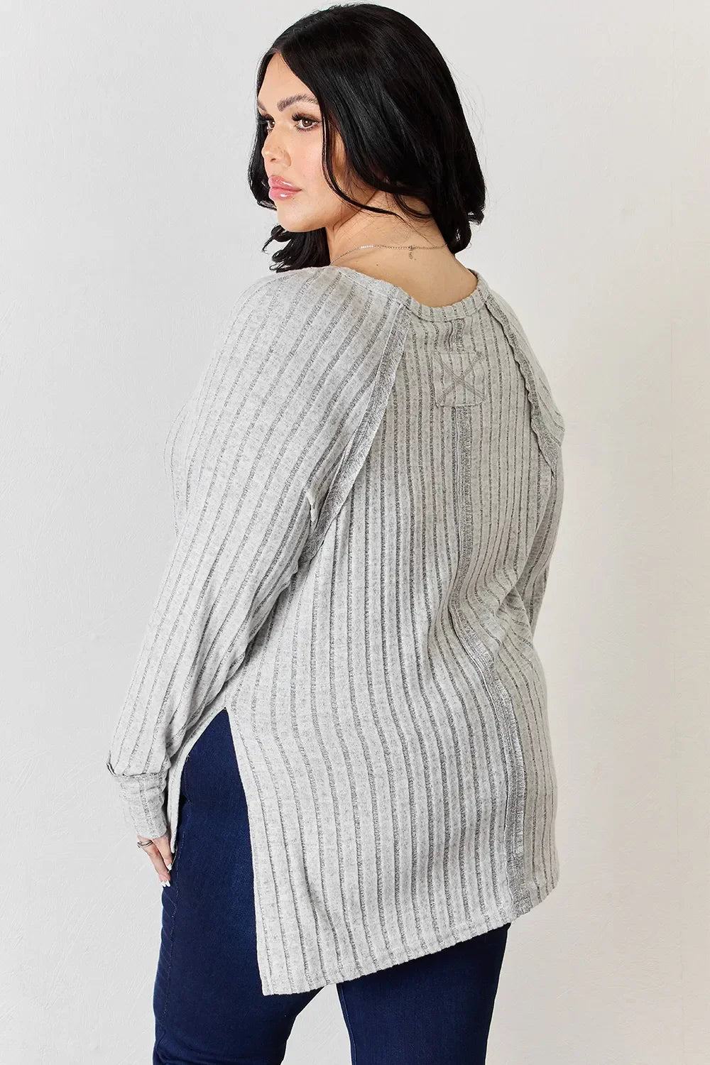 Basic Bae Full Size Ribbed Round Neck Slit T-Shirt - Trendibles